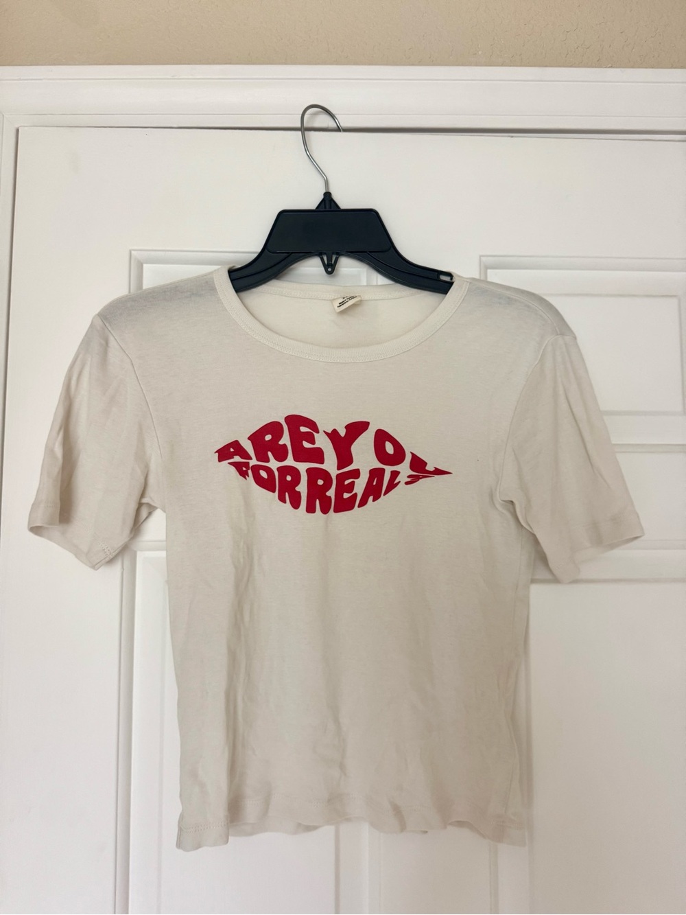 UO White and Red Baby Tee